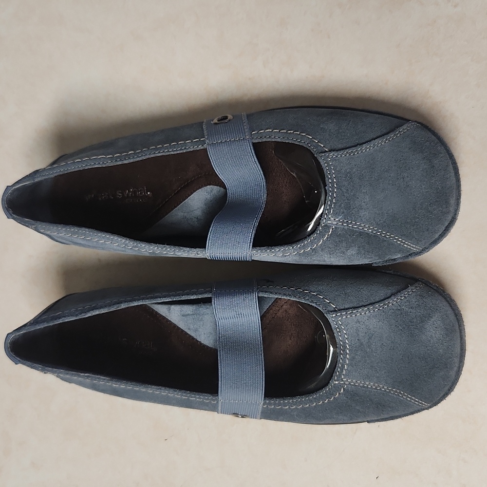 Blue Leather Suede Upper Flat Mary Jane Slip On Comfort What’s What Aerosoles